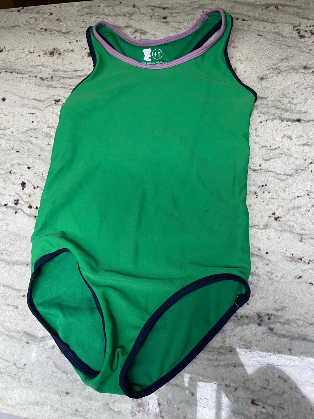 Primary Green One-Piece Swimsuit Navy Lilac Purple Trim Halter Sz 4-5 Years